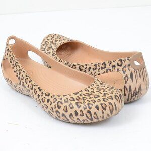 Crocs Kadee Womens 10 Leopard Animal Print Flat Floater Slip On Shoes Waterproof